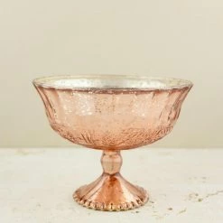 Richland Anniversary Mercury Glass Compote Rose Gold 7x5.25in
