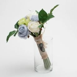 Richland Blue, Green, And White Rose Bunch 12" Silk Flowers Set Of 4