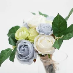 Richland Blue, Green, And White Rose Bunch 12" Silk Flowers Set Of 4