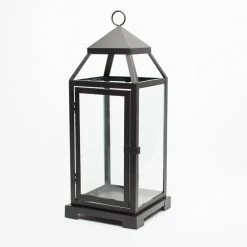 Reception Richland Black Contemporary Metal Lantern With Clear Glasses - Large