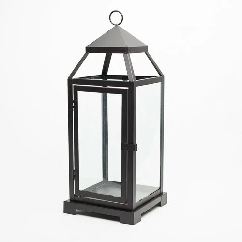 Reception Richland Black Contemporary Metal Lantern With Clear Glasses - Large 1 Reception Richland Black Contemporary Metal Lantern With Clear Glasses - Large