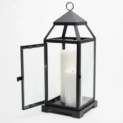 Reception Richland Black Contemporary Metal Lantern With Clear Glasses - Large