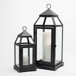 Reception Richland Black Contemporary Metal Lantern With Clear Glasses - Large 5 Reception Richland Black Contemporary Metal Lantern With Clear Glasses - Large