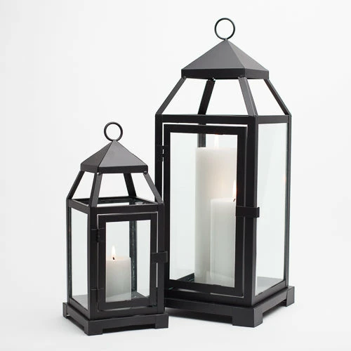 Reception Richland Black Contemporary Metal Lantern With Clear Glasses - Large 3 Reception Richland Black Contemporary Metal Lantern With Clear Glasses - Large