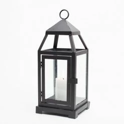 Richland Black Contemporary Metal Lantern With Clear Glasses - Small