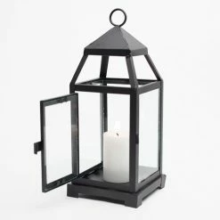 Richland Black Contemporary Metal Lantern With Clear Glasses - Small