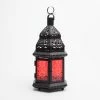 Richland Hanging Moroccan Metal Lantern With Red Embossed Glass Reception