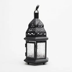 Richland Hanging Moroccan Metal Lantern With Clear Embossed Glass
