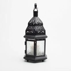 Richland Hanging Moroccan Metal Lantern With Clear Embossed Glass