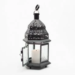Richland Hanging Moroccan Metal Lantern With Clear Embossed Glass