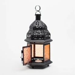 Richland Hanging Moroccan Metal Lantern With Orange Embossed Glass Reception 9 Richland Hanging Moroccan Metal Lantern With Orange Embossed Glass Reception