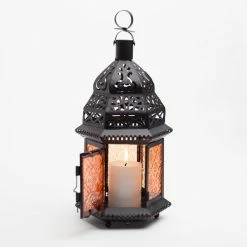 Richland Hanging Moroccan Metal Lantern With Orange Embossed Glass Reception 7 Richland Hanging Moroccan Metal Lantern With Orange Embossed Glass Reception