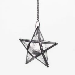 Richland Hanging Star Metal Tealight Lantern With Clear Embossed Glass Reception