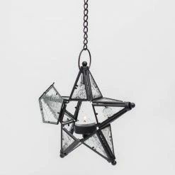 Richland Hanging Star Metal Tealight Lantern With Clear Embossed Glass Reception
