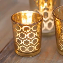 Richland Gold Hexagonal Glass Holder – Small Set Of 72