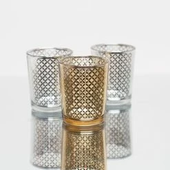 Richland Gold Lattice Glass Holder - Small Set Of 12