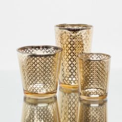 Richland Gold Lattice Glass Holder - Medium Set Of 6