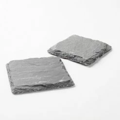 Richland Square Natural Slate Coaster 4" Set Of 4 Candle Holders