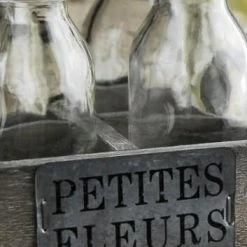 Richland Petite Fleurs Wood Crate Set With 4 Glass Bottles Weddings