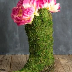 Richland Moss Covered Cowboy Boot Topiary Pot 13in