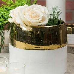 Richland White And Gold Ceramic Claire Vase & Pot 7.5" X 6.25" Seasonal Parties