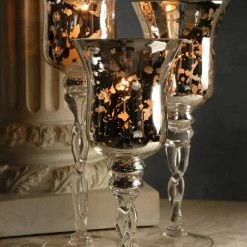 Richland 3 Silver Mercury Glass Pedestal Candle Holders 16", 14", 12"