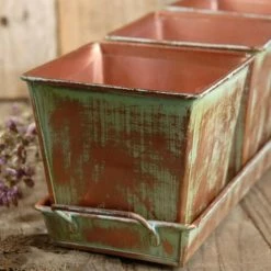 Richland Verdigris Copper Herb Planters & Tray 12in
