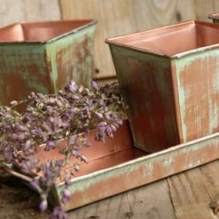 Richland Verdigris Copper Herb Planters & Tray 12in