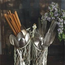 Richland Farmhouse Cream White Wire Utensil Holder