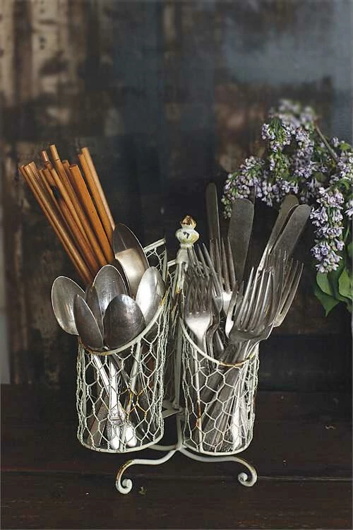 Richland Farmhouse Cream White Wire Utensil Holder 1 Richland Farmhouse Cream White Wire Utensil Holder