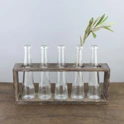 Richland Weddings Tabletop Vase Bottle Rack With 5 Glass Bottles 13in